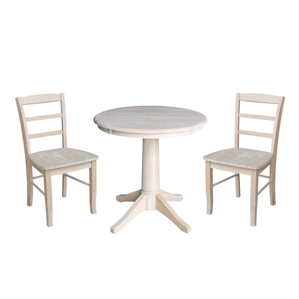 International Concepts Round 30 in Round Top Pedestal Table, with 2 Madrid Chairs, Unfinished, 30 in W, 30 in L, 29.9 in H K-30RT-27B-C2-2 - main